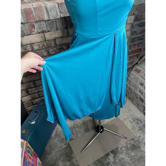 slip dress adjustable straps blue purple handkerchief hem - Picture 4 of 10